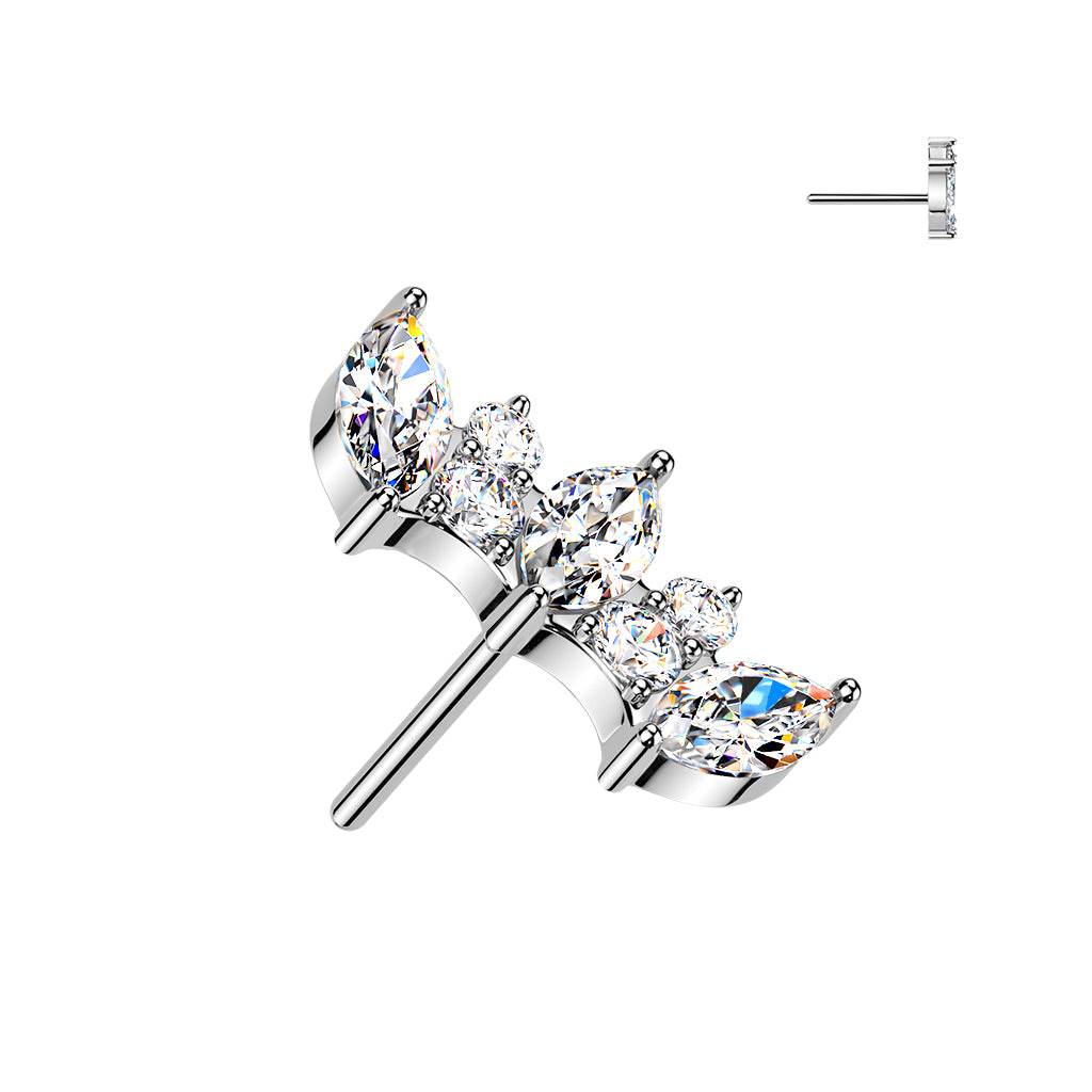 Sold by Piece - Titanium Threadless Push In Marquise & Round CZ Fan Top