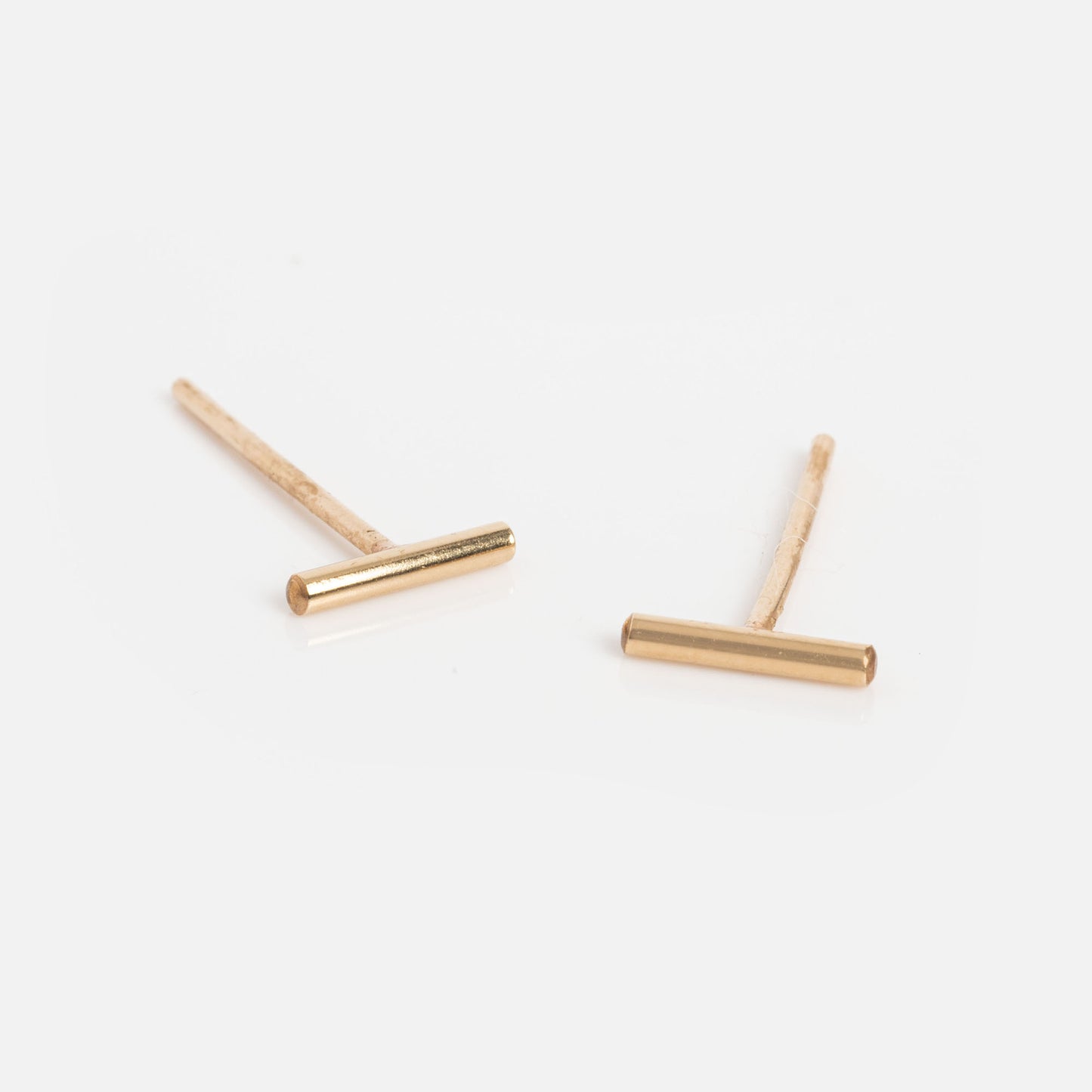 Bar Stud Earrings Large Gold Smooth