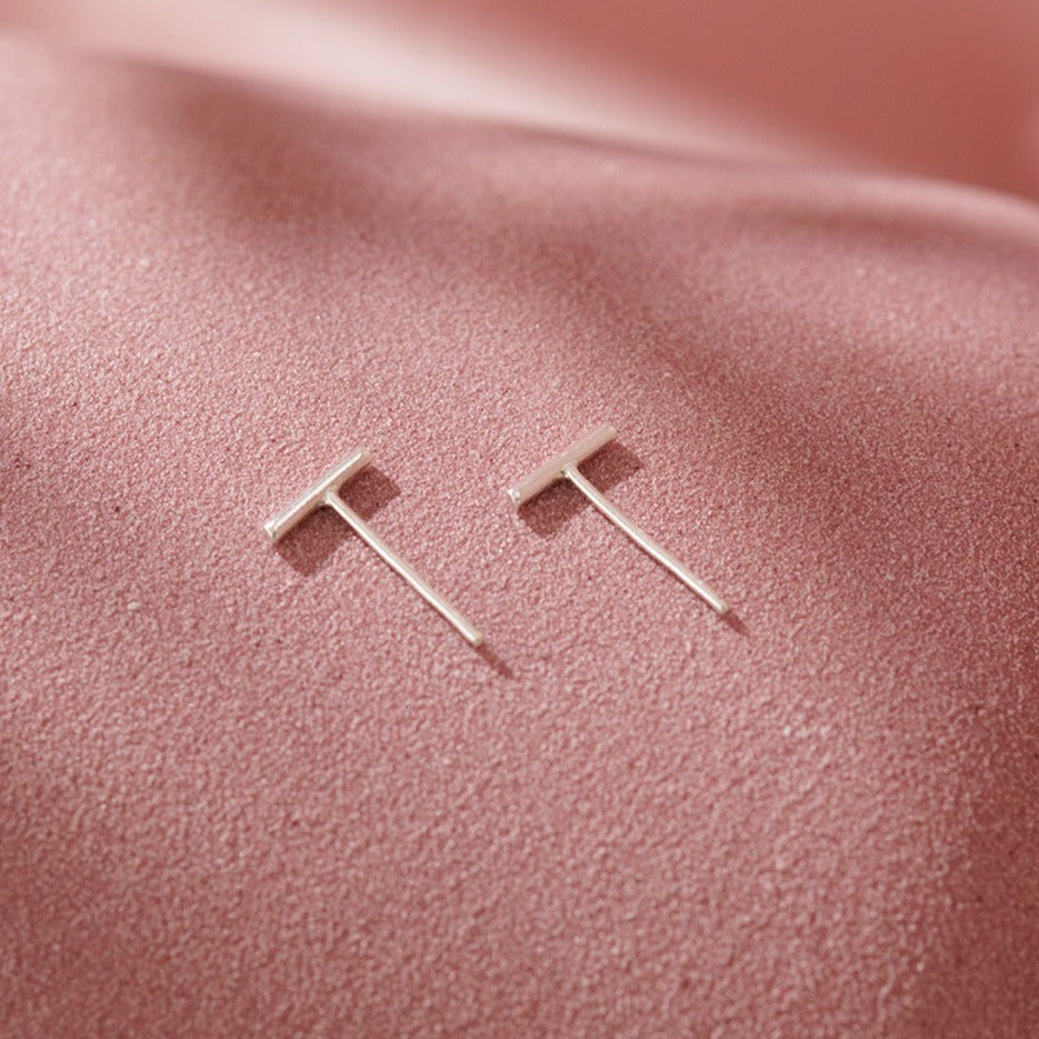 Bar Stud Earrings Gold Smooth