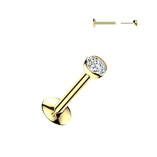 Sold by Piece- Titanium Threadless Push In Convex Base Labret With Bezel Set CZ Ball Top