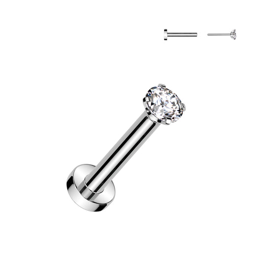 Sold By Piece - Implant Grade Titanium Threadless Push in Labret With Prong Set CZ Top Gem size 2mm