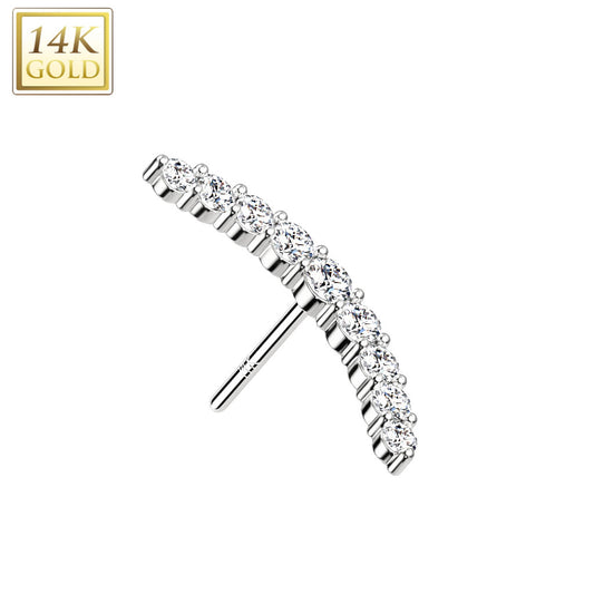 14K Gold Threadless Push In CZ Paved Curved Line Top - Sold by piece includes Flat Back