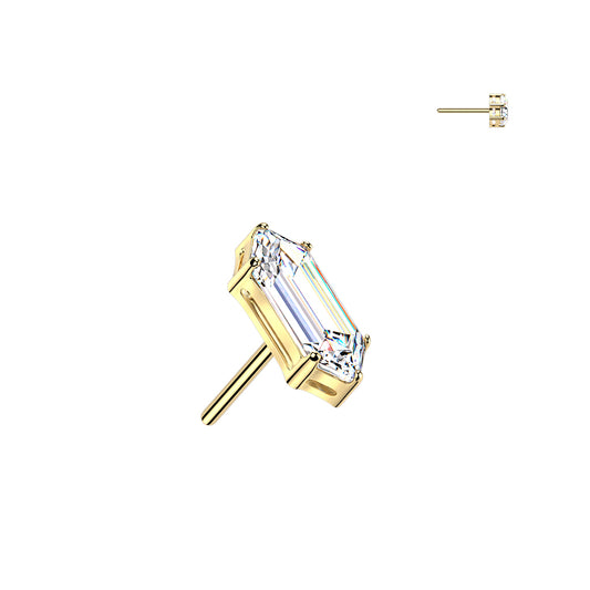 Sold by piece- Titanium Threadless Push In Prong Set Elongated Hexagon CZ Top