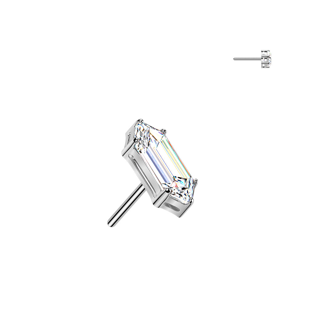Sold by piece - Titanium Threadless Push In Prong Set Elongated Hexagon CZ Top