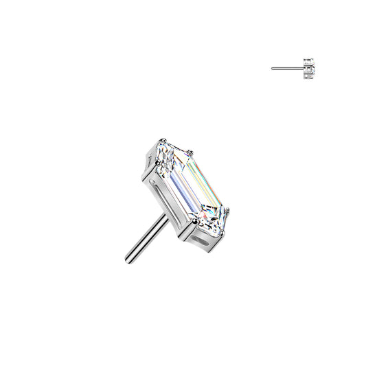 Sold by piece - Titanium Threadless Push In Prong Set Elongated Hexagon CZ Top