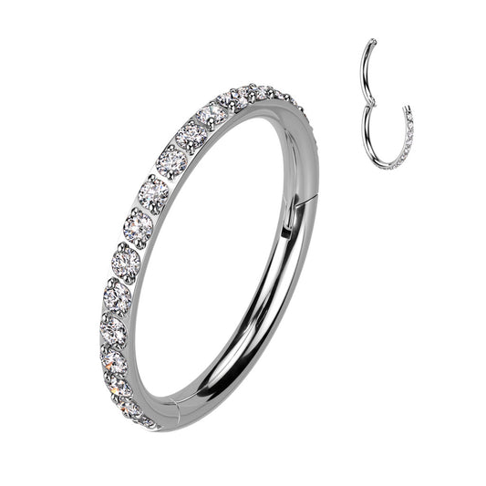 Sold by piece - High Quality Precision All 316L Surgical Steel Hinged Segment Hoop Rings With CNC Set CZ Paved