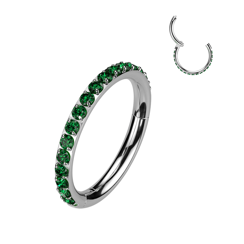 Sold by piece - Implant Grade Titanium Hinged Segment Hoop Ring With Outward Facing Pave CNC Set CZ