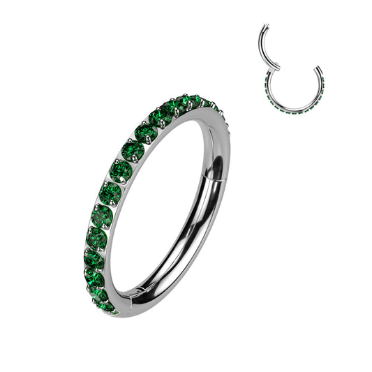 Sold by piece - Implant Grade Titanium Hinged Segment Hoop Ring With Outward Facing Pave CNC Set CZ