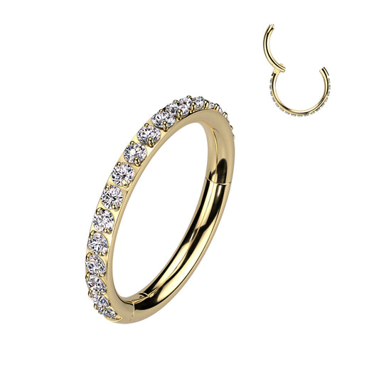 Sold by piece - Implant Grade Titanium Hinged Segment Hoop Ring With Outward Facing Pave CNC Set CZ Gold/Clear